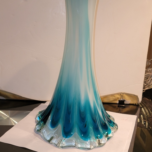 Beautiful Vintage Aqua Blue Glass French Mid-Century Vase 15" Tall - Picture 3 of 9